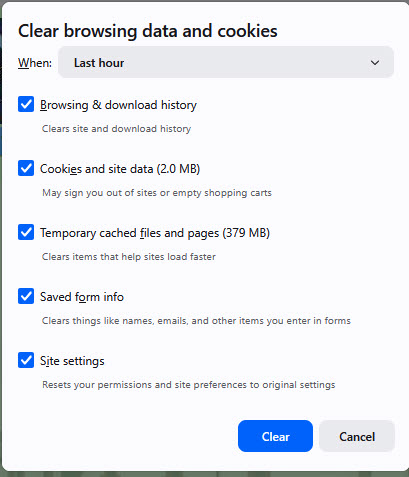 Firefox Clear Data Pick