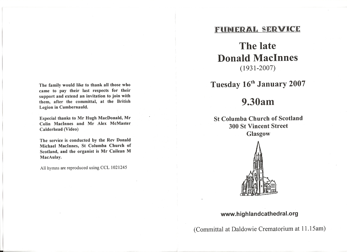 Donald MacInnes funderal service